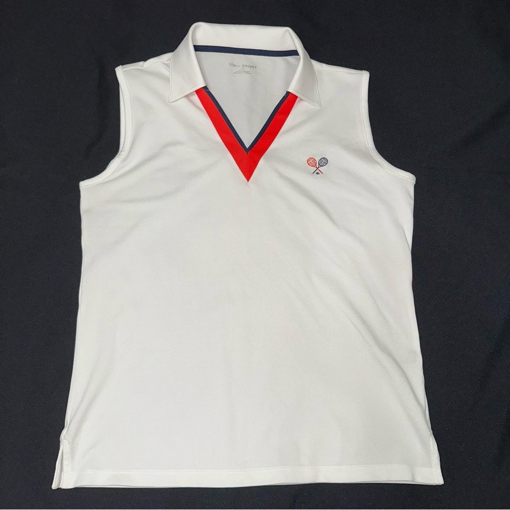 Tory Sport‎ White Sleeveless v-neck polo style tennis shirt ladies size large